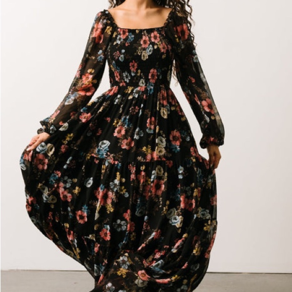 Isabela Smocked Maxi Dress | Black Multi Floral
